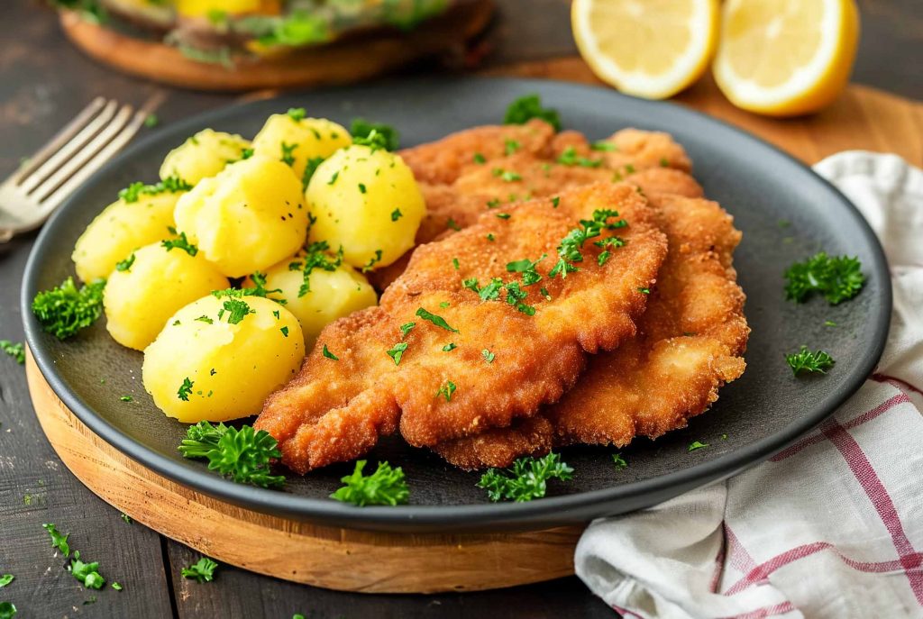 Paniertes Schnitzel mit Ofenkartoffeln